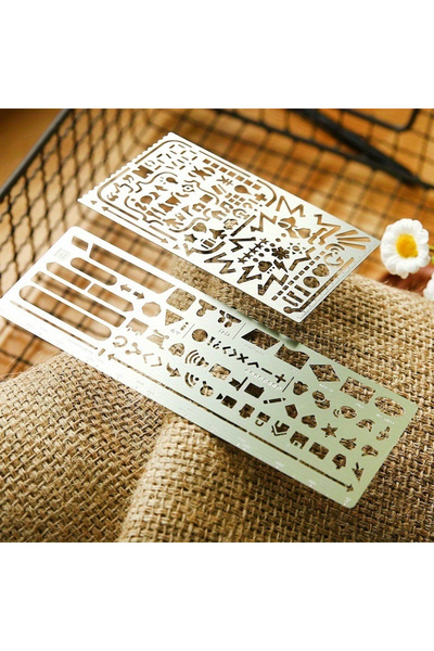 Choice 2pcs 2pcs/set Vintage Portable Stainless Steel Stencils Hollow Ruler P...