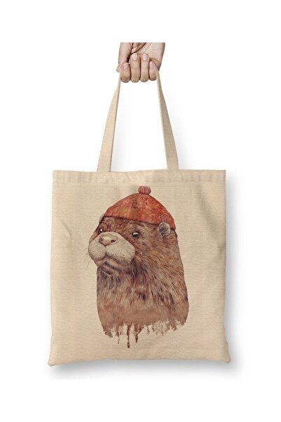 Toyaso Geantă de pânză albă cu grafică Otter Otter, cu mâner lung, geantă de ...