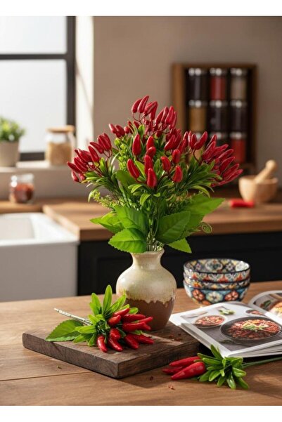 Nettenevime مجموعة من 3 زهور صناعية، باقة الفلفل الأحمر 35 سم مع 81 فلفل