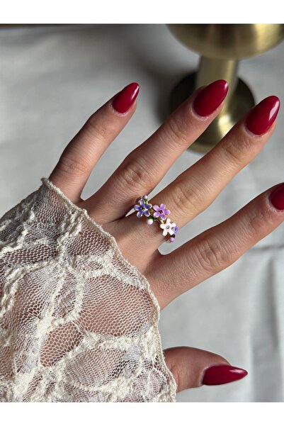 HOUSEKİ Petite Garden Three-Dimensional Floral Pastel Color Adjustable Ring