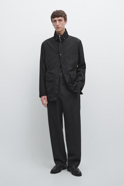 Massimo Dutti Kumaş detaylı kapüşonlu parka