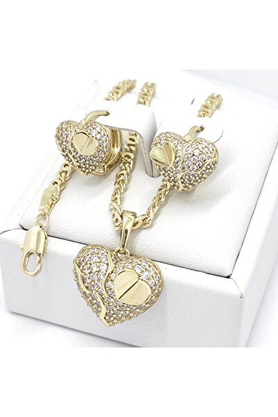 Milena Women's Set Earrings + Necklace 14k Gold Plated Model V12 - Chain Leng...