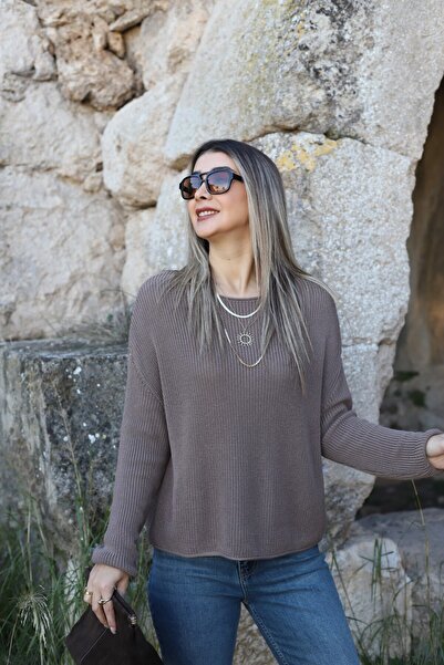 bytugcekaya Mink Standard Size Boat Neck Knit Sweater
