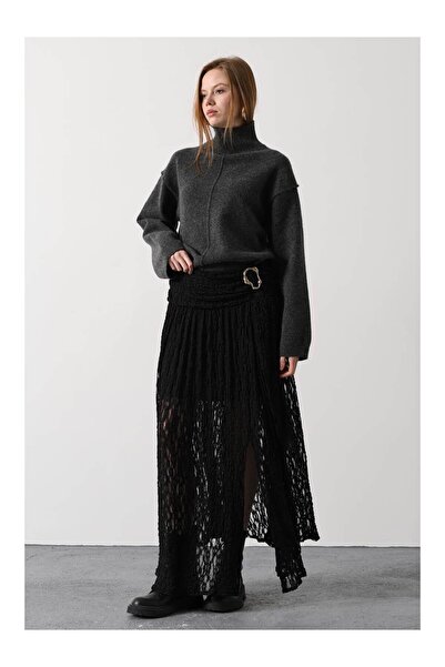 Coral تنورة تول بإبزيم أمامي 37201 أسود