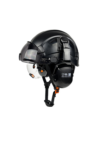 Choice7 خوذة أمان سوداء B Set CE مع نظارات واقية مدمجة وغطاء للأذنين وقبعة صل...