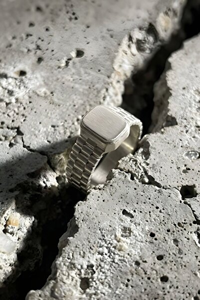 Takıdepo Mat Saat Kordonu Model Gümüş Erkek Şövalye Yüzüğü - Gümüş Rengi