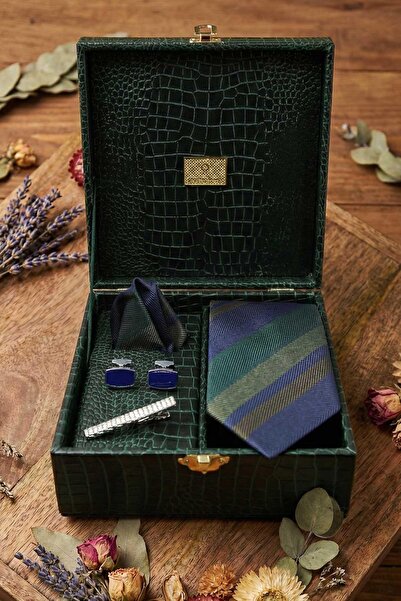 Kravatkolik Cutie cadou pentru bărbați verde - Cravată, butoni, agrafă pentru...