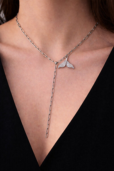 MODA MANANI Women's Silver Color Y Model Whale Tail Figured Dangle Chain Neck...