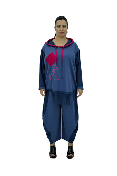 CNG Set de damă din două piese, model shalwar, cu glugă și detalii cu ciucuri...