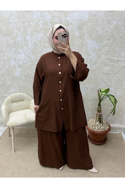 İLGEN FASHİON Wide-Leg Shirt with Button-Up Pocket Detail Strawberry Suit