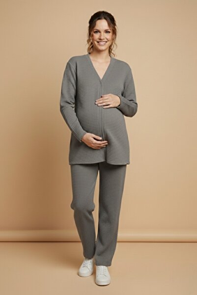 Miss Dünya Lissa Serena Mom Fit Önden Düğmeli V Yaka Kapitone Alt-Üst Hamile ...