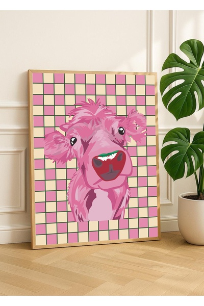 Simizm Damalı Sanatsal Pembe İnek Poster Çerçevesiz
