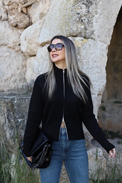 bytugcekaya Black standard size zippered cardigan