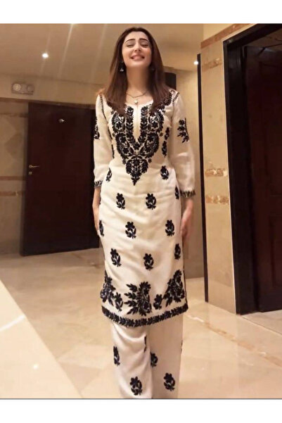 MYSMAR White Muslin Kameez & Salwar - FFT5814 | White