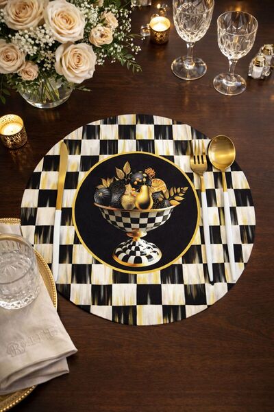 Generic FABRICWORKS Checker Series | Set of 2 Round Decorative Placemats