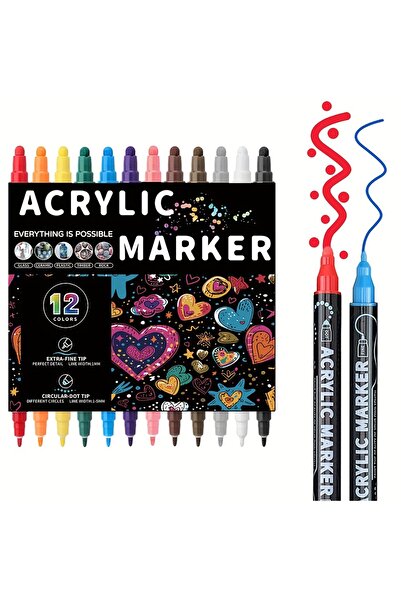 Choice 12 colors Dual Tip Acrylic Pens Markers, Double Tip Premium Acrylic Ma...