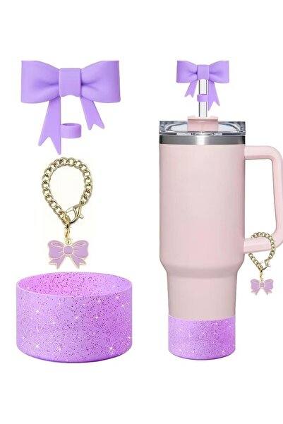 alisa 1 Takım 3 Parça 10mm Simli Şık Fiyonk Silikon Pipet Ucu, 30&40oz Termos...