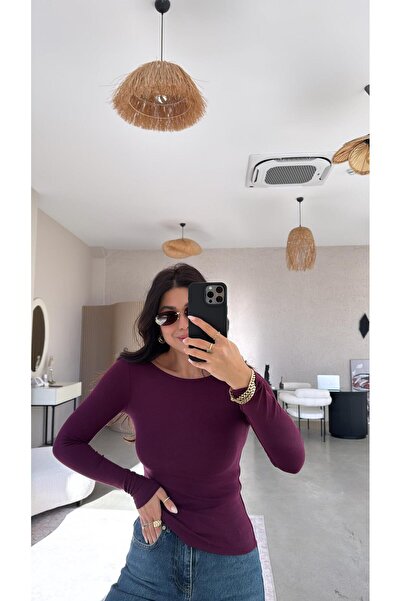 Buket Teke Bordo Pyr Long Sleeve Basic Blouse