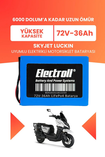 ELECTROLL SKYJET LUCKIN Uyumlu Batarya (Yüksek Kapasite) LiFePO4 72V 36Ah Ele...