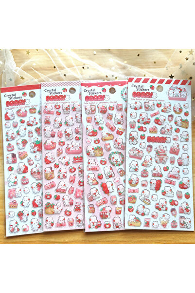 Choice 4Sheets 4 Pcs Strawberry Rabbit Pink Cute Crystal Epoxy Kids' Cartoon ...