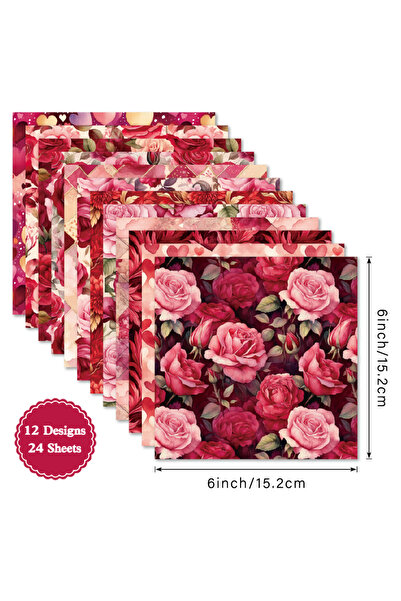 Choice Red 24 Sheets 6"X6" Romantic Rose Pink Paper Pad Pattern Papers Design...