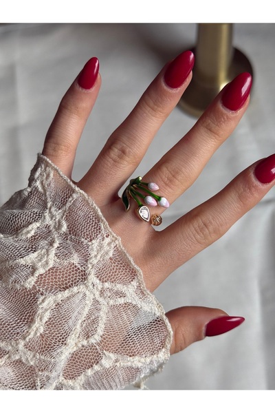 HOUSEKİ خاتم قابل للتعديل بألوان باستيل ثلاثية الأبعاد على شكل زهرة من بيتيت ...