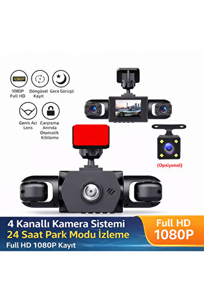 qasul 4 Kameralı 360° Araç İçi Kamera Full HD 1080P Gece Görüşlü Ön Arka Sağ ...