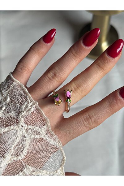 HOUSEKİ خاتم قابل للتعديل بألوان باستيل ثلاثية الأبعاد على شكل زهرة من بيتيت ...