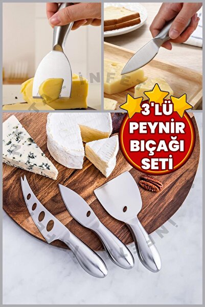İnfeta 3 Parça Peynir Bıçağı Seti Tereyağı Kaymak Bıçağı Peynir Servis Bıçağı