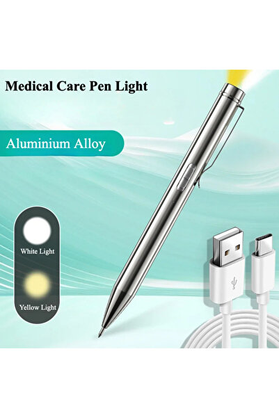 Choice قلم إضاءة محمول فضي 2 في 1، مزود ببطارية مدمجة، مصباح يدوي طبي، قلم إض...