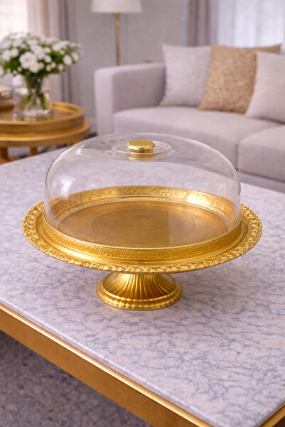 Generic صحن حلوي وكيك بلاستيك وغطاء اكريلك تركي