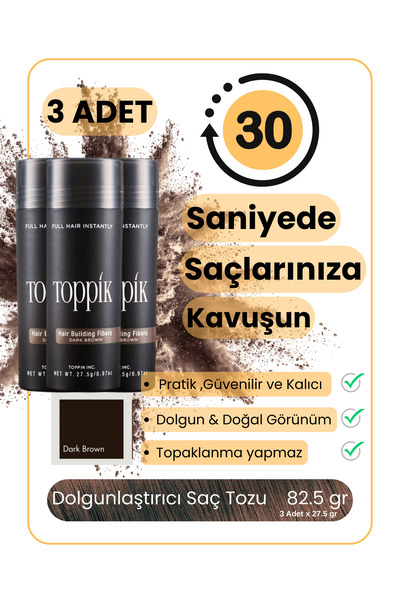 Topik Ms 3'lü AVANTAJ PAKETİ - Saç Fiberi Dolgunlaştırıcı Toz & Seyrek Saç Ka...