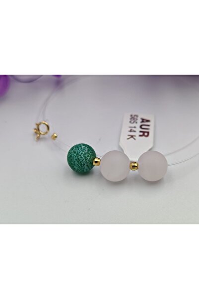 UNIQUE2U Jade Necklace, Pink Quartz and 14K Gold 585