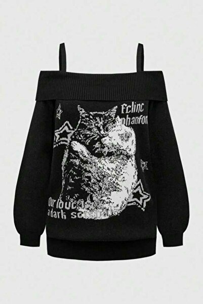 Köstebek Retro Balance Cat Our Love Is Askılı Triko Kazak