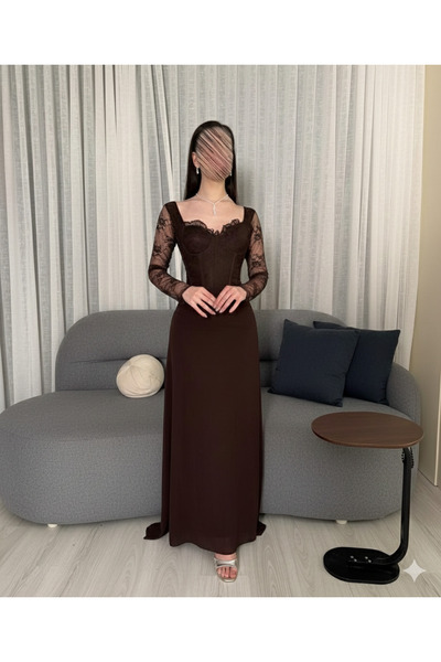 Anood Long-sleeved lace evening dress