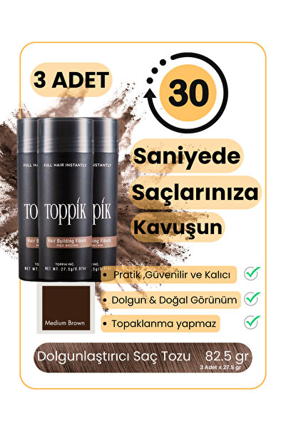 Topik Ms 3'lü AVANTAJ PAKETİ - Saç Fiberi Dolgunlaştırıcı Toz & Seyrek Saç Ka...