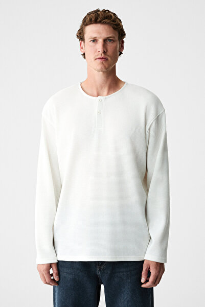 GRIMELANGE RENEW Erkek Organik Pamuklu Bisiklet Yaka Yarım Patlı Düğmeli Regu...