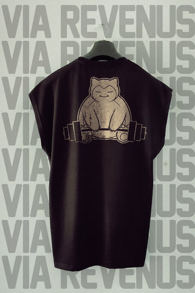 Vordevia Snorlax Gym Sırt Printed Sıra Kolsuz %100 Pamuk Spor Tshirt
