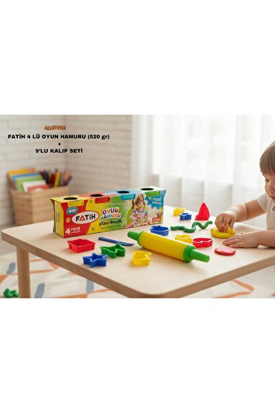 ALLStore FATİH OYUN HAMURU EĞLENCE SETİ (FATİH 4 LÜ OYUN HAMURU (520 gr) + 9 PARÇA HAMUR SETİ HEDİYELİ )