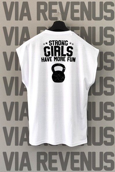 Vordevia Strong Girls Have More Fun Back Printed Zero Sleeve 100% Cotton Spor...