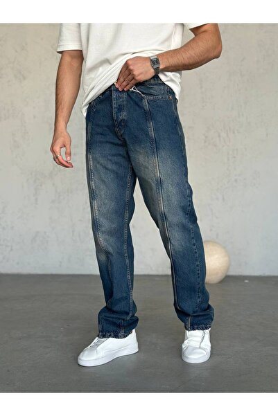 Gambocci Pantaloni de blugi pentru bărbați, cu croială largă și detalii cusute