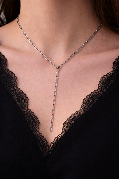 MODA MANANI Silver Color Y Model Long Chain Necklace