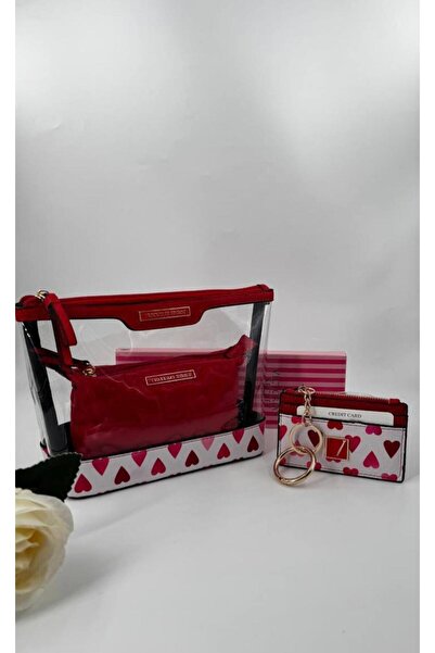 gül sezgin butik Women's Red Heart Valentine's Day Gift Makeup Card Holder Se...