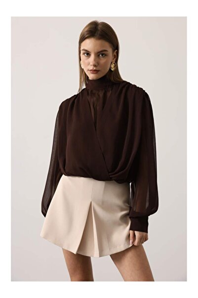 Coral Bağlamalı Balon Kol Bluz 31348 Kahve