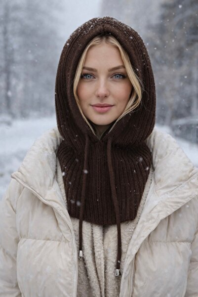 B2K FASHION Coffee Thessaloniki Knitted Tricot Balaklava Beanie Hat Neck Collar