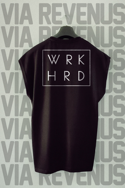 Vordevia Work Hard Back Printed Zero Sleeve 100% Cotton Sports T-Shirt