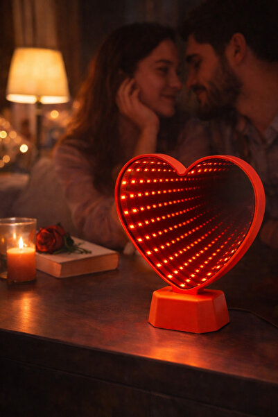 OEM LED lamp Infinity Mirror red heart 16x19 cm, 60 LEDs, 4.5V, mirror effect...