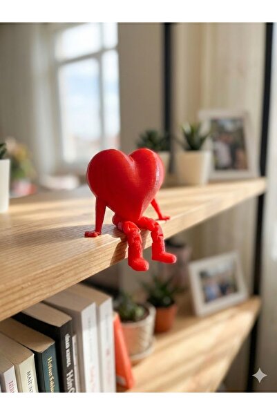 3D Kırmızı Kalp Biblo - Oynar Bacaklı Masa Süsü - Sevgililer Günü Hediyesi-Dekoratif Hediye