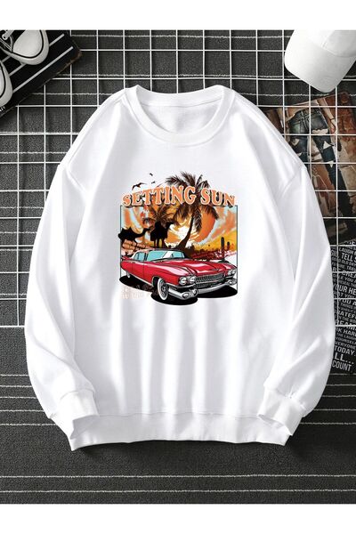 Kids Setting Sun Автомобільний принт Чоловічий зимовий дитячий світшот Білий