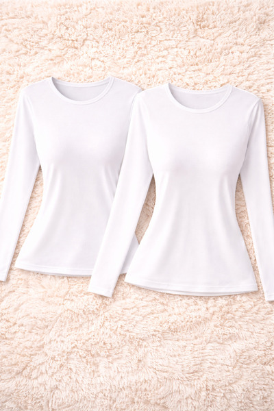 ROZELT Tricou cu mânecă lungă, alb, din bumbac modal și lycra, pentru femei, ...